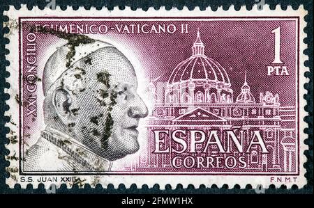 SPANIEN - UM 1962: Briefmarke das zweite Vatikanische Konzil wurde von Spanien gedruckt und war ein ökumenisches konzil der katholischen Kirche, das von Papst Johannes XXIII. Einberufen wurde Stockfoto