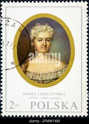 POLEN - UM 1970: Eine in Polen gedruckte Briefmarke zeigt ein Portraitbild von Maria Leszczynska Stockfoto