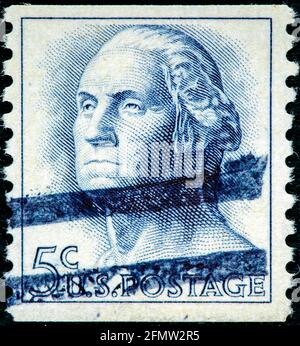 USA - UM 1958: Eine in den USA gedruckte Briefmarke zeigt Bildportrait George Washington um 1958 Stockfoto