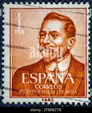 SPANIEN - UM 1961: Eine in Spanien gedruckte Briefmarke zeigt Juan Vazquez de Mella Stockfoto