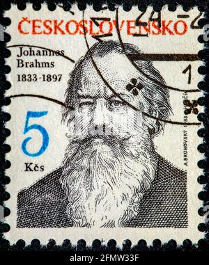 Tschechoslowakei - UM 1963: Eine in der Tschechoslowakei gedruckte Briefmarke zeigt Johannes Brahms um 1963 Stockfoto