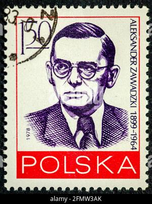 Polen - um 1978: Eine in Polen gedruckte Briefmarke zeigt Alexander Zawadzki (1899-1964), polnischer kommunistischer Politiker und polnischer Präsident Stockfoto