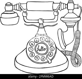 Vintage Phone Doodle-Stil Illustration im Vektorformat. Handgezeichnete Skizze eines antiken Drehtelefons Stock Vektor