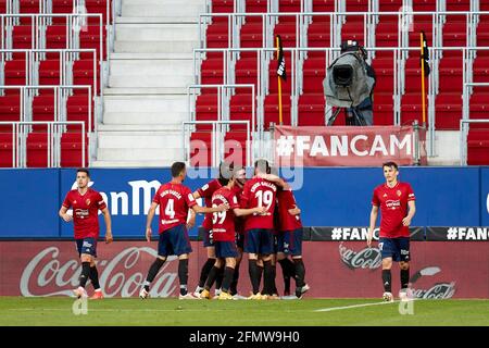 Pamplona, Spanien. Mai 2021. CA Osasuna feiert ein Tor während des spanischen La Liga Santander-Spiels zwischen CA Osasuna und Cádiz CF im Sadar-Stadion.(Finale Score; CA Osasuna 3-2 Cádiz CF) (Foto von Fernando Pidal/SOPA Images/Sipa USA) Kredit: SIPA USA/Alamy Live News Stockfoto