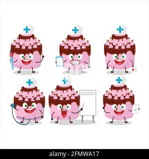 Arzt Beruf Emoticon mit süßlichen Kuchen Erdbeere Cartoon-Figur. Vektorgrafik Stock Vektor