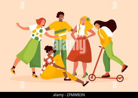 Flache Menschen mit Sommerkleidung Kollektion Vektor Illustration. Stock Vektor