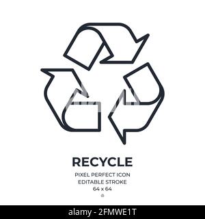 Recycling und Zero Waste Konzept editierbare Kontur Symbol isoliert auf weißem Hintergrund flache Vektorgrafik. Pixel perfekt. 64 x 64. Stock Vektor