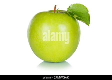 Grüne Apfelfrucht mit Blatt isoliert auf weißem Hintergrund Essen Stockfoto