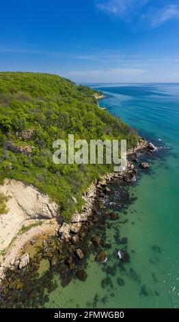 Luftaufnahme zu einem schönen Strand am Schwarzen Meer, Bulgarien Stockfoto