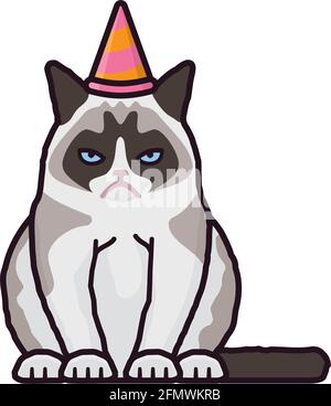 Gelangweilte mürrische Katze mit Party Hut isoliert Vektor-Illustration für Blasé-Tag am 25. November Stock Vektor