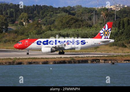 Korfu, Griechenland – 13. September 2017: Der Airbus A320 von Airbus A320 von Airbus A320 von Airbus A320 in Korfu (CFU) in Griechenland. Airbus ist ein Flugzeughersteller aus Toulouse, Frankreich. Stockfoto