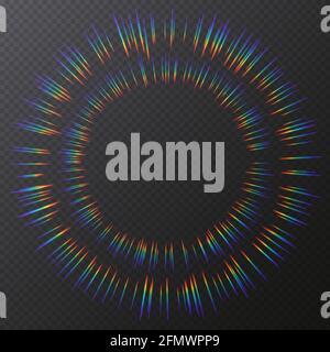 Lichtbrechungen Rahmen, Hintergrund mit Regenbogen-Sonnenlicht-Effekt, holografische Strahlen mit Transparenz. Stock Vektor