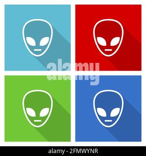 Alien Face Icon Set, flache Design-Vektor-Illustration in eps 10 für webdesign und mobile Anwendungen in vier Farboptionen Stock Vektor