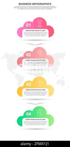 Vektor-Infografik Wolken. Geschäftskonzept mit 4 Optionen. Abstrakte Vorlage mit vier Schritten für Diagramm, Web, Banner, Präsentationen, Flussdiagramm Stock Vektor