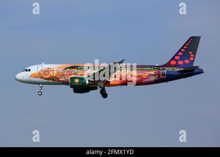 Brüssel, Belgien – 10. Mai 2017: Brussels Airlines Airbus A320 am Brüsseler Flughafen (BRU) in Belgien. Airbus ist ein Flugzeughersteller aus Toulouse Stockfoto