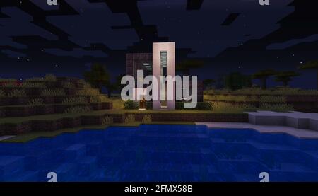 Minecraft Game – Mai 11 2021: Beispiel für modernes Haus-Design in Minecraft Game 3D-Illustration. Redaktionell Stockfoto