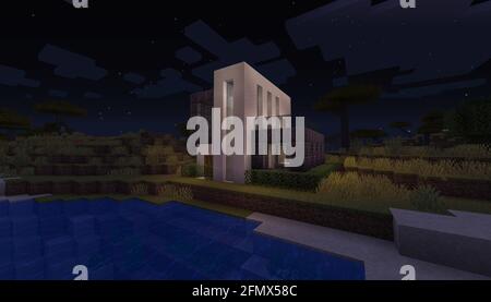 Minecraft Game – Mai 11 2021: Beispiel für modernes Haus-Design in Minecraft Game 3D-Illustration. Redaktionell Stockfoto