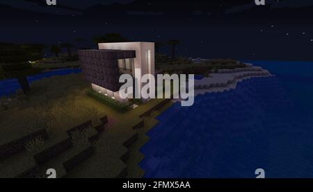 Minecraft Game – Mai 11 2021: Beispiel für modernes Haus-Design in Minecraft Game 3D-Illustration. Redaktionell Stockfoto