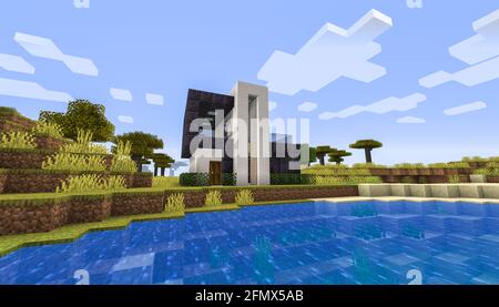 Minecraft Game – Mai 11 2021: Beispiel für modernes Haus-Design in Minecraft Game 3D-Illustration. Redaktionell Stockfoto