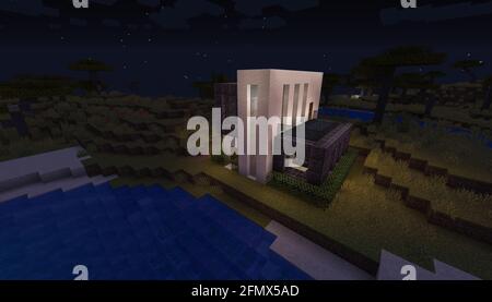 Minecraft Game – Mai 11 2021: Beispiel für modernes Haus-Design in Minecraft Game 3D-Illustration. Redaktionell Stockfoto