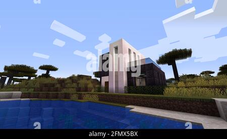 Minecraft Game – Mai 11 2021: Beispiel für modernes Haus-Design in Minecraft Game 3D-Illustration. Redaktionell Stockfoto