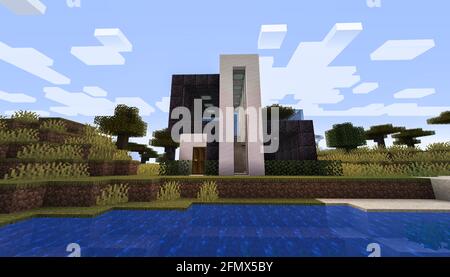 Minecraft Game – Mai 11 2021: Beispiel für modernes Haus-Design in Minecraft Game 3D-Illustration. Redaktionell Stockfoto