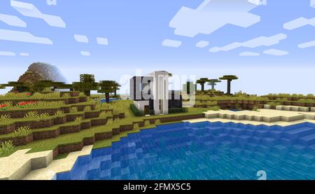 Minecraft Game – Mai 11 2021: Beispiel für modernes Haus-Design in Minecraft Game 3D-Illustration. Redaktionell Stockfoto