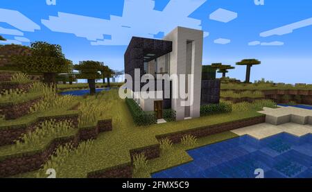 Minecraft Game – Mai 11 2021: Beispiel für modernes Haus-Design in Minecraft Game 3D-Illustration. Redaktionell Stockfoto