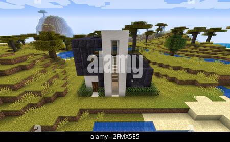 Minecraft Game – Mai 11 2021: Beispiel für modernes Haus-Design in Minecraft Game 3D-Illustration. Redaktionell Stockfoto