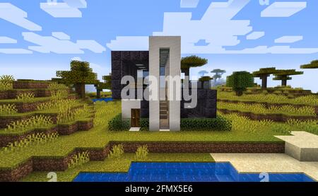 Minecraft Game – Mai 11 2021: Beispiel für modernes Haus-Design in Minecraft Game 3D-Illustration. Redaktionell Stockfoto