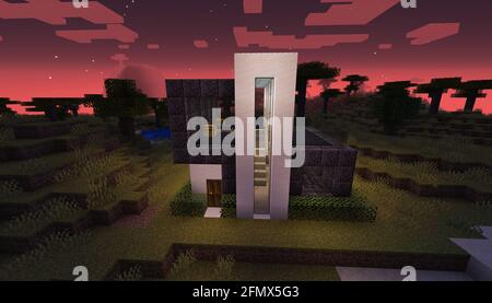 Minecraft Game – Mai 11 2021: Beispiel für modernes Haus-Design in Minecraft Game 3D-Illustration. Redaktionell Stockfoto