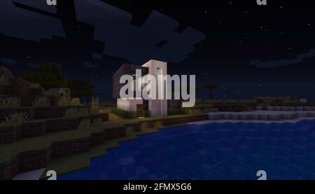 Minecraft Game – Mai 11 2021: Beispiel für modernes Haus-Design in Minecraft Game 3D-Illustration. Redaktionell Stockfoto