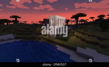 Minecraft Game – Mai 11 2021: Beispiel für modernes Haus-Design in Minecraft Game 3D-Illustration. Redaktionell Stockfoto