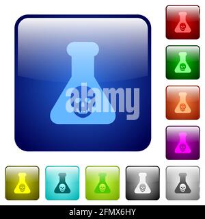 Symbole für gefährliche chemische Experimente in abgerundeter quadratischer, glänzender Schaltfläche Eingestellt Stock Vektor