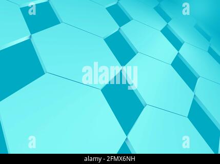 Schräge Ansicht der ausgerichteten Sechsecke - 3d-Darstellung Stockfoto