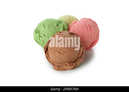 Eiskugeln auf weißem Hintergrund isoliert Stockfoto