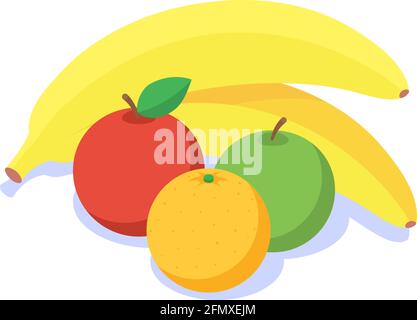 Isolierter Satz von Früchten auf weißem Hintergrund. Isometrische Vektordarstellung. Stock Vektor