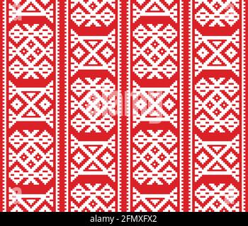 Weihnachten, Winter Vektor nahtlose Muster, skandinavische rot und weiß Folk Art Design, traditionelle Cross-Stitich Hintergrund von Sami Menschen inspiriert, L Stock Vektor
