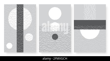 Abstrakte Form und handgezeichnetes Scribbles Muster Vektor Illustration Set. Minimale formlose Figuren, Wandposterkunst-Design in Schwarz-Weiß, Hintergrundbilder für Social-Media-Geschichten Stock Vektor
