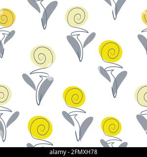 Nahtloses Muster mit Blumen im One-Line-Stil. Vektor. Modernes Trendmuster. Stock Vektor