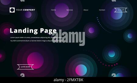 Landing-Page-Design mit leuchtend blau-rosa Kreisen Vektorgrafik. Stock Vektor
