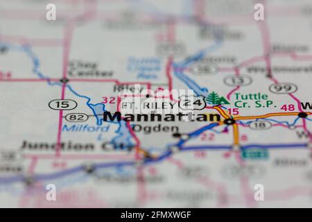 Fort Riley Kansas USA auf einer Geographie-Karte oder angezeigt Straßenkarte Stockfoto