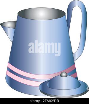Illustration/Grafik ein altmodischer blauer Tee-/Kaffeekocher Stockfoto