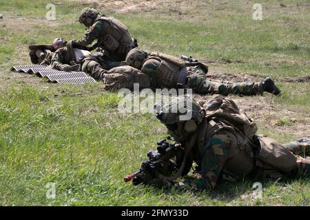 Die Abbildung zeigt eine Übung belgischer Soldaten in Vilnius, Litauen, Mittwoch, 12. Mai 2021. Die belgische infanterische Firma (hauptsächlich Bataill Stockfoto