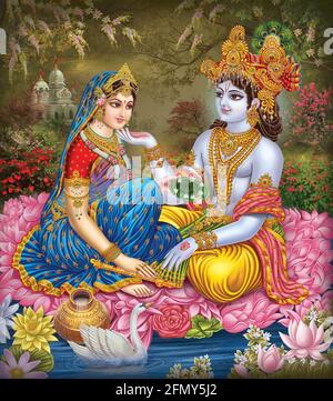 Hochauflösender Indischer Gott Radha Krishna Illustrationen, Digitale Gemälde Stockfoto