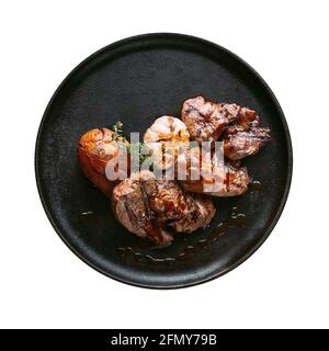 Isolierter Teller mit gegrilltem Filet-Mignon-Steaks Stockfoto