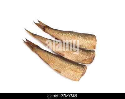 Geräucherte europäische Sprossen isoliert auf einem weißen Stockfoto