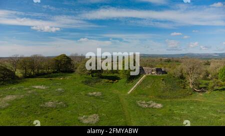 Luftaufnahme von Wiston Castle, Pembrokeshire, Wales, Großbritannien Stockfoto