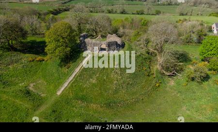 Luftaufnahme von Wiston Castle, Pembrokeshire, Wales, Großbritannien Stockfoto
