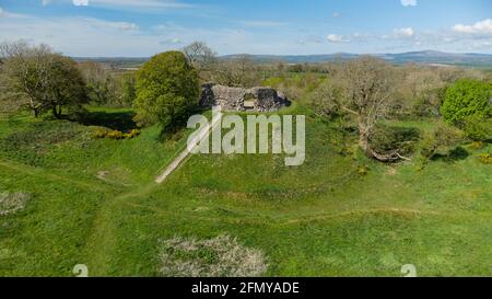 Luftaufnahme von Wiston Castle, Pembrokeshire, Wales, Großbritannien Stockfoto